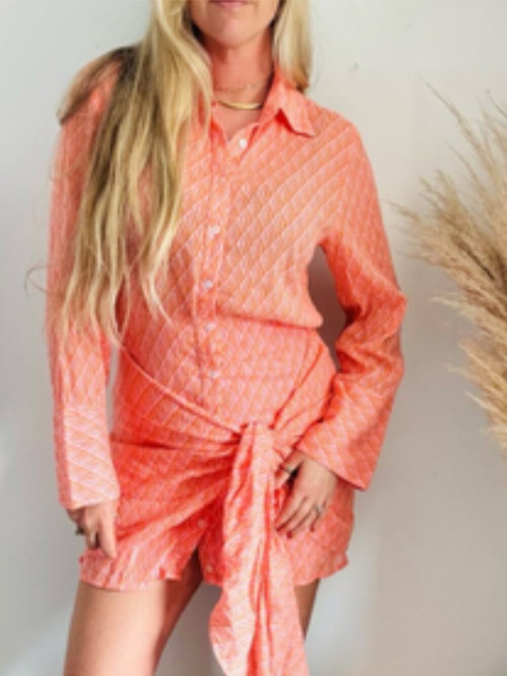 Free People Women Rillo Orange Beach Summer Shirtdress Size L